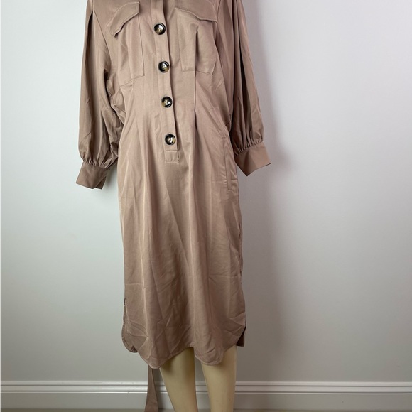 Balloon Sleeve Button Front Midi Dress - Picture 13 of 15